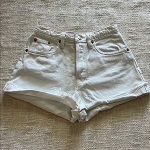 Zara White Jean Shorts High-Waisted Frayed Hem